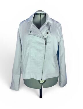 Pale Blue Linen Moto Jacket Two by Vince Camuto Size L Y2K Biker Pastel Gorpcore